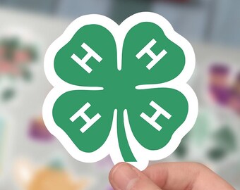 4H Green Clover Sticker, Lucky Four Leaf Clover, Shamrock, Kiss-Cut Sticker For Phone Case, Tumbler, Laptop.