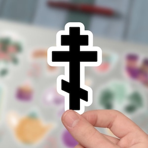 Russian Orthodox Cross Sticker, Illuminated Triple-Bar Vinyl, Christian Art, Kiss-Cut Sticker, Sticker For Phone Case, Tumbler, Laptop.