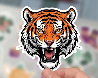Roaring Tiger Head Sticker, Kiss-Cut Sticker For Phone Case, Tumbler, Laptop.