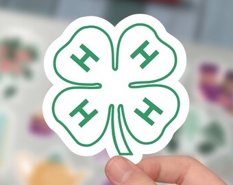4H Green Clover Sticker, Four Leaf Clover, Shamrock, Kiss-Cut Sticker For Phone Case, Tumbler, Laptop.