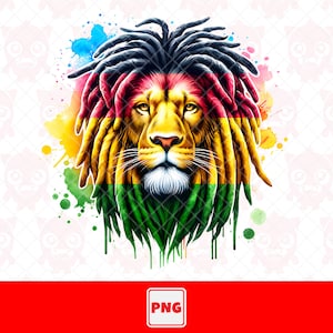 Leão Com Dreadlocks Cabelo Png, Leão Jamaicano Png, Leão Reggae, Design Aquarela, Design De Camiseta, Design De Camisa Colorida, Download Digital.