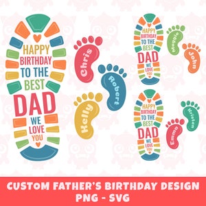 Benutzerdefinierte Vaters Geburtstagsgeschenk, alles Gute zum Geburtstag Papa SVG, Bootprint & Kid Footprint Png, Papa Becher Design, Geschenk für Papa, Vektor, Cricut Cut Datei.