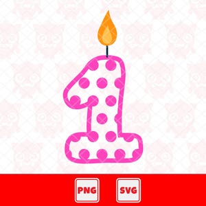 Anniversaire numéro 1 Svg, numéro 1 png, motif à pois, numéro de bougie, décoration d'anniversaire, polices de caractères de dessin animé pour enfants, fichier de coupe vectorielle pour Cricut.