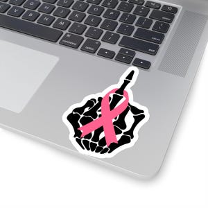 Pink Ribbon Skeleton Middle Finger Sticker, Breast Cancer Awareness, Fight Cancer Vinyl, , Kiss-Cut Sticker, Sticker For Tumbler And Laptop. image 5