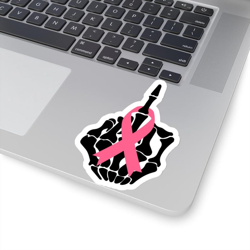 Pink Ribbon Skeleton Middle Finger Sticker, Breast Cancer Awareness, Fight Cancer Vinyl, , Kiss-Cut Sticker, Sticker For Tumbler And Laptop. image 5