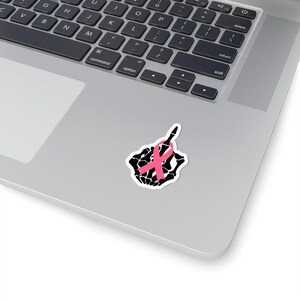 Pink Ribbon Skeleton Middle Finger Sticker, Breast Cancer Awareness, Fight Cancer Vinyl, , Kiss-Cut Sticker, Sticker For Tumbler And Laptop. image 2
