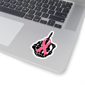 Pink Ribbon Skeleton Middle Finger Sticker, Breast Cancer Awareness, Fight Cancer Vinyl, , Kiss-Cut Sticker, Sticker For Tumbler And Laptop. image 4