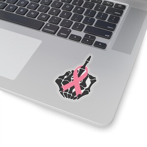 Pink Ribbon Skeleton Middle Finger Sticker, Breast Cancer Awareness, Fight Cancer Vinyl, , Kiss-Cut Sticker, Sticker For Tumbler And Laptop. image 3