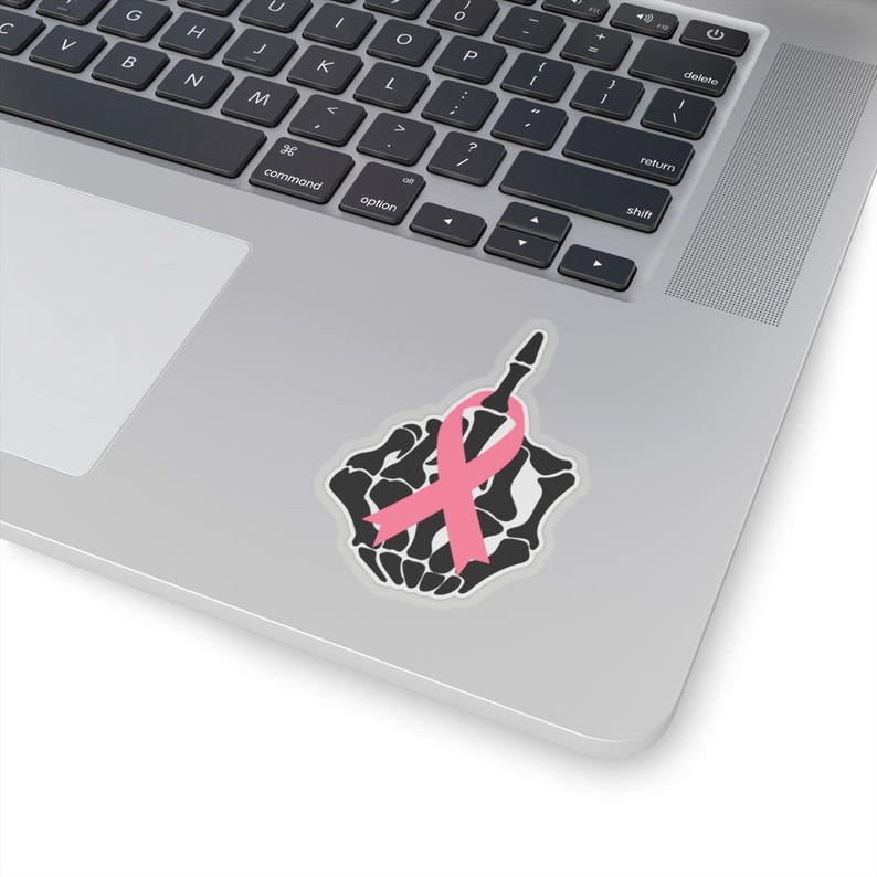 Pink Ribbon Skeleton Middle Finger Sticker, Breast Cancer Awareness, Fight Cancer Vinyl, , Kiss-Cut Sticker, Sticker For Tumbler And Laptop. image 3