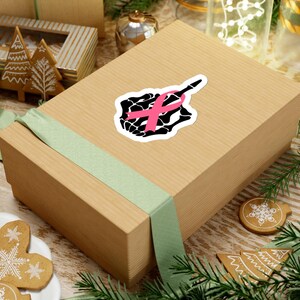 Pink Ribbon Skeleton Middle Finger Sticker, Breast Cancer Awareness, Fight Cancer Vinyl, , Kiss-Cut Sticker, Sticker For Tumbler And Laptop. image 8