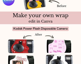 Capa para Câmera Descartável Kodak PowerFlash | Editável Digitalmente no Canva | Personalize Seu Design | Modelo de Capa | Adesivo Imprimível para Câmera Descartável