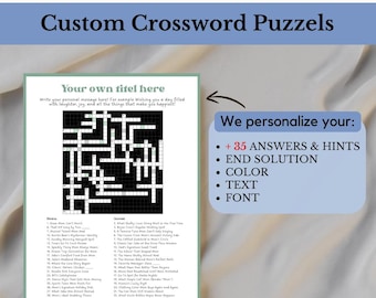 Crucigrama de regalo personalizado / Crucigramas 100 % personalizados / Crucigrama del NYT / Regalo de crucigrama con mensaje oculto / Más de 35 pistas y respuestas personalizadas