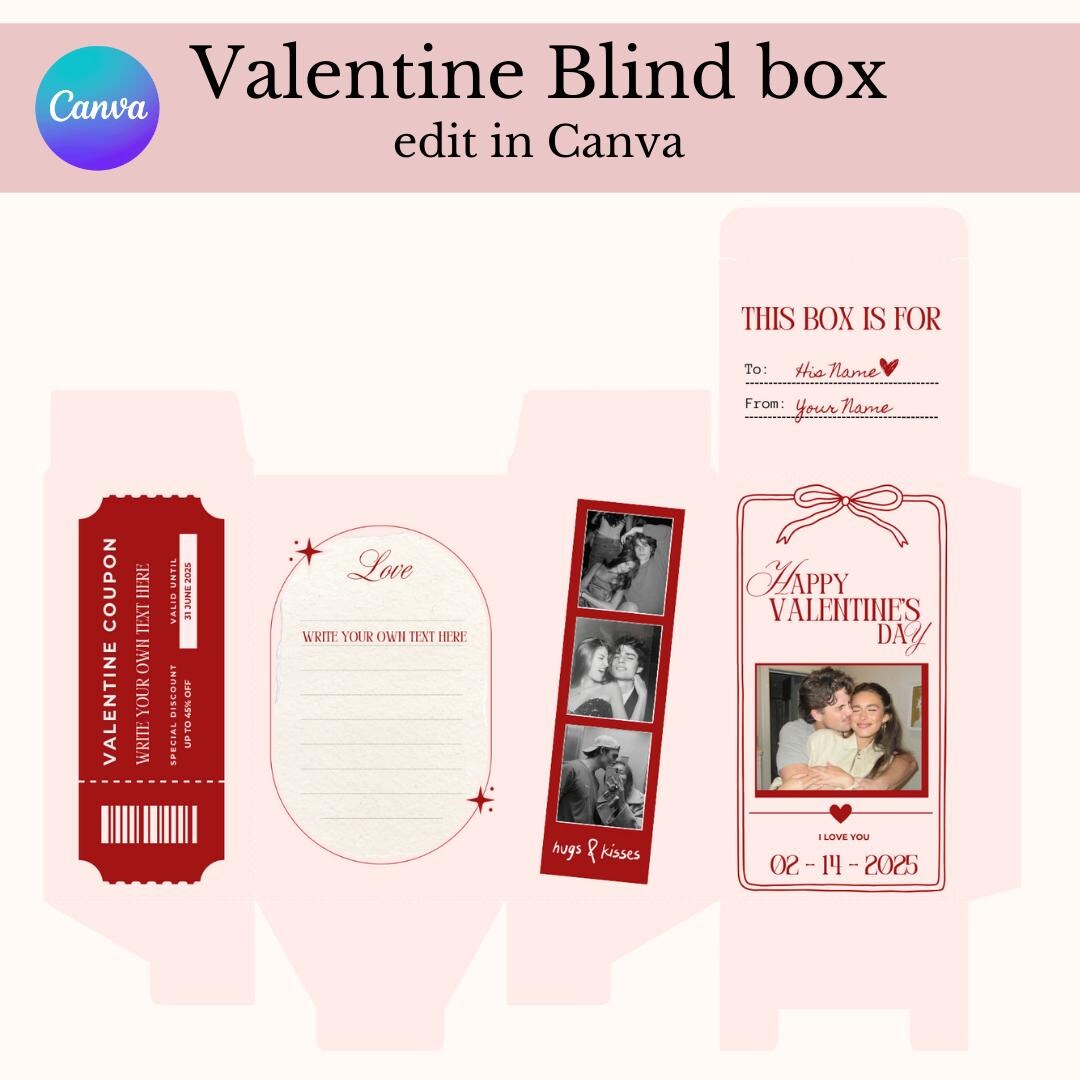 Valentine Blind Box EDITABLE in Canva Customized Blind Template