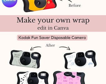 Wrap pour appareil photo KODAK Funsaver Sjabloon | Sur Canva : créez votre propre design numérique | Sticker imprimable pour appareil photo numérique jetable Kodak