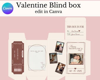Caixa Surpresa Dia dos Namorados | PERSONALIZADA no Canva | Caixa de Dia dos Namorados Editável para Imprimir | Modelo Bege