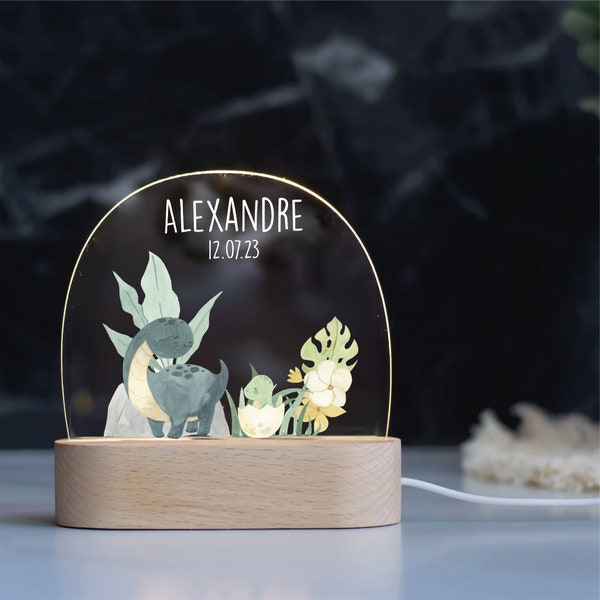 Lampe de nuit personnalisée, veilleuse personnalisée, chambre enfant, cadeau naissance bébé, cadeau baptême, cadeau anniversaire, dinosaure