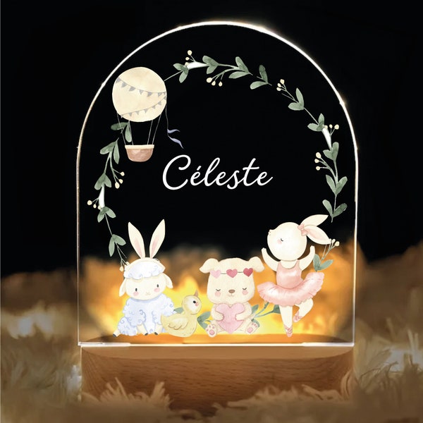 Lampe de nuit, lampe personnalisée, veilleuse LED, cadeau naissance bébé, cadeau baptême, chambre enfant, cadeau anniversaire, lapin, fille