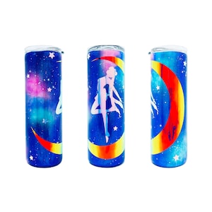Blue Usagi Galaxy Stainless Steel Tumbler with Plastic Lid and Straw | Cute Kawaii Anime Cups | Vinyl Print, Epoxy, Paint, & Glitter