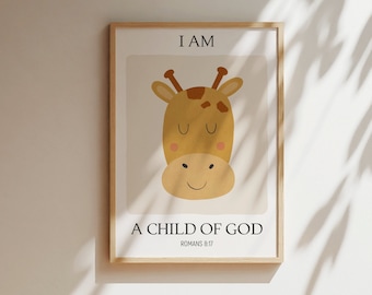 Stampa per bambini cristiani: versetto biblico raffigurante una giraffa (download digitale)