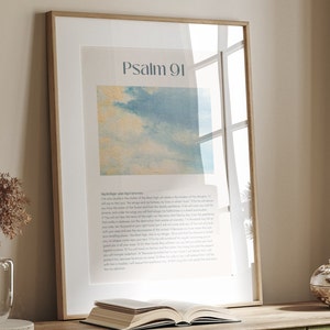 Psalm 91, Psalm 91 sztuka ścienna, Chrześcijańska dekoracja ścienna do druku, Wydruk wersetu biblijnego, Chrześcijańska nowoczesna dekoracja domu, Psalm 23 sztuka ścienna