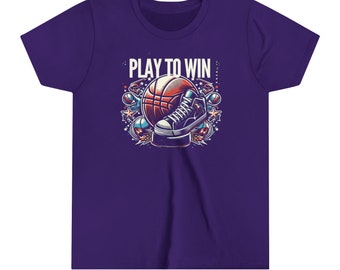 T-shirt à manches courtes pour jeune, t-shirt jouez pour gagner, t-shirt de basketball