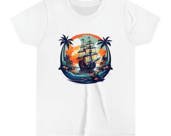 T-shirt à manches courtes pour jeunes, t-shirt bateau rétro pour enfants
