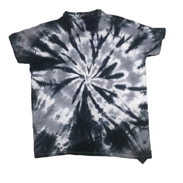 Grey, Black & White Spiral Tie Dye T Shirt - Large Adults