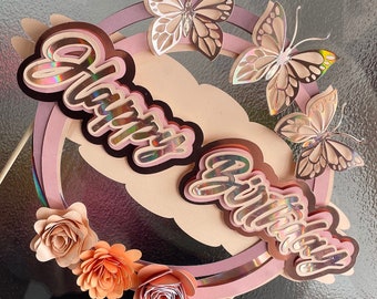 Butterfly and flower theme cake topper