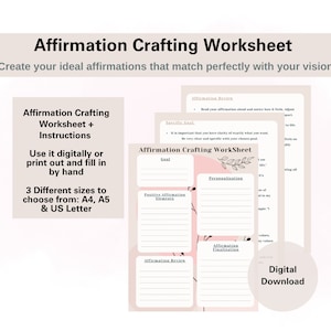 Manifestation Mastery: Ermächtigen Sie Ihre Realität mit Affirmation Crafting Worksheet, A5, A4, US Letter Größen, druckbarer Affirmationsplaner