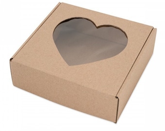 31x26x4 cm _ Scatola pieghevole con finestra a cuore 12,59 x 12,59 x 1,57 pollici, marrone, cartone kraft - Set: 5 / 10 / 20 scatole