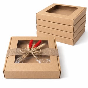 11x11x3 cm Folding box with window 4.33 x 4.33 x 1.18 inch, brown- kraft cardboard - Set: 5 / 10 / 20 pcs