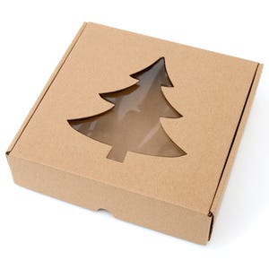20x20x5cm Folding box with tree window 7.87 x 7.87 x 1.97 inch, brown, kraft cardboard - Set: 5 boxes Cardboard gift boxes
