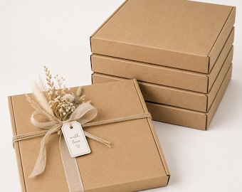 25x25x5 cm Folding box 9.84 x 9.84 x 1.96 inch, brown, kraft cardboard - Set: 5 / 10 / 20 boxes