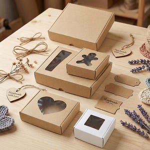 Kraft geschenkdoos met venster, vierkante vensterverpakking voor handgemaakte zeep, sieraden, snoepgoed en cadeaus, koekjes, vouwdoos set: 5 / 10 / 20 dozen