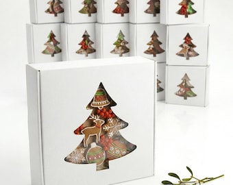25x25x5cm Folding box with tree window 9.84 x 9.84 x 1.96 inch, brown, white kraft cardboard - Set: 5 / 10 / 20 boxes