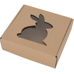 25x25x5cm _ Caja plegable con ventana liebre 9,84 x 9,84 x 5 cm, marrón, cartón kraft - Set: 5 / 10 / 20 cajas