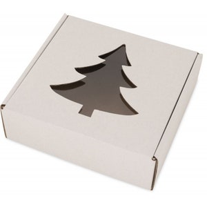25x25x5cm _ Caja plegable con ventana para árbol de Navidad 9,84 x 9,84 x 5 cm, marrón, cartón kraft - Set: 5 / 10 / 20 cajas