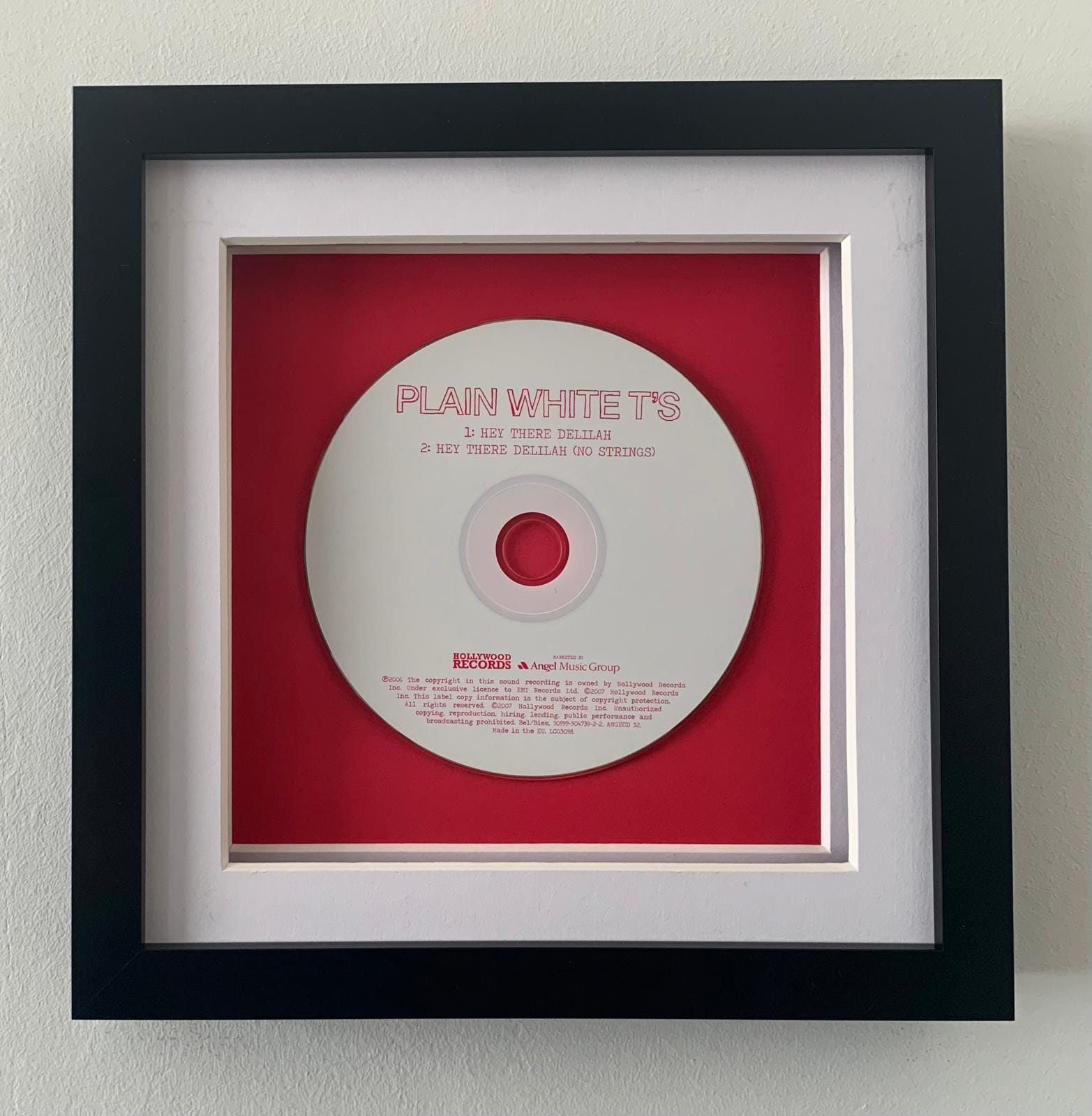 Plain White T's Hey There Delilah Framed CD Single Music