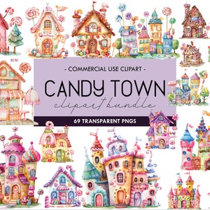 Candy Town aquarel clipart, schattige sprookjesachtige illustratie, grillige huis graphics babyshower Candyland, transparante digitale download png
