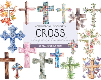 Watercolor Cross Clipart: Floral, Marble, Christian PNGs (Digital Download)