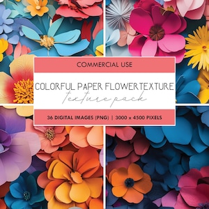 Textura de flor de papel colorida, papel de artesanato digital floral, gráficos de impressão de origami, fundos de fundo de primavera verão digital, textura floral
