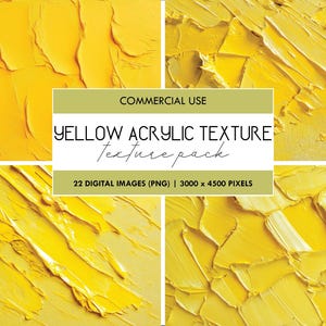 May include: A set of 22 digital images of yellow acrylic paint textures. Each image is 3000 x 4500 pixels and is perfect for adding a unique and artistic touch to your designs.