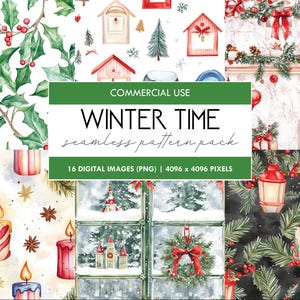 Aquarel wintertijdpatroon, naadloze kerstpatronen, vakantie digitaal papier, scrapbooking, feestelijke noel textuur achtergrond