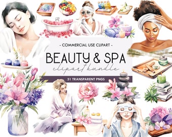 Watercolor Beauty Spa Clipart: Spa Day PNG Graphics (Digital Print)