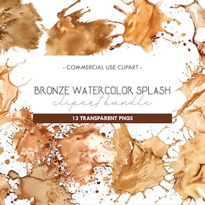 Imágenes Prediseñadas de salpicaduras de acuarela de bronce, salpicaduras de pintura metálica, color metálico, pinceladas, fondo abstracto, derrame de bronce, PNG transparente,