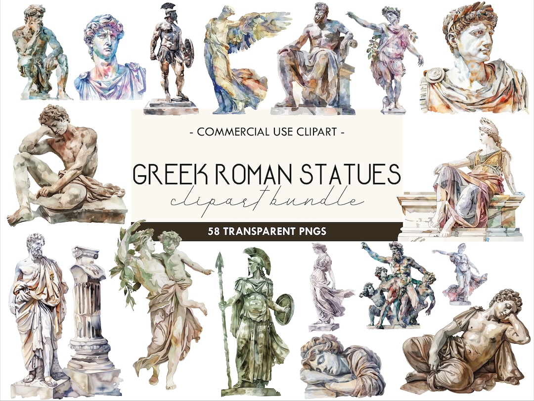 Greek Roman Statues Watercolor Clipart, Ancient Marble Statue, Roman ...