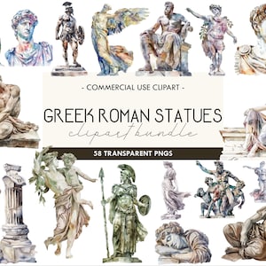 Griekse Romeinse beelden aquarel clipart, oude marmeren standbeeld, Romeinse sculpturen, Griekse mythologie, zomervakantie, transparante PNGs