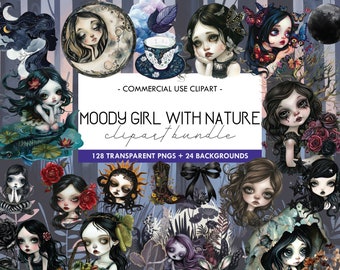 Moody Goth Girl Clipart: Natur Fantasy Kunst (digitaler Download)