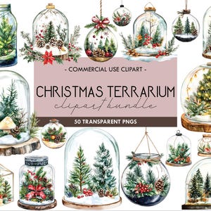 Weihnachtsterrarium Aquarell Clipart, Ferienzeit, Glasgarten, Wintergarten, Schneekugel, Glasgarten, Landschaftsgrafik, Bonsai