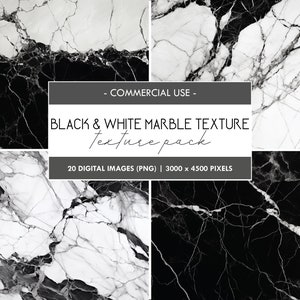 Puede incluir: Un conjunto de 20 imágenes digitales con texturas de mármol blanco y negro. Cada imagen tiene 3000 x 4500 píxeles y es perfecta para usar en proyectos de diseño.